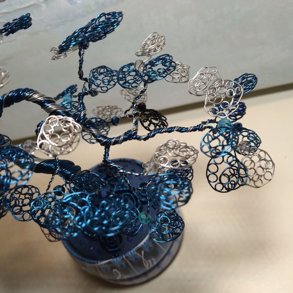 Blue, Silver, White & Black Bonsai Wire Tree (Tree of Life, Joshua Tree) - Picture 10 of 14